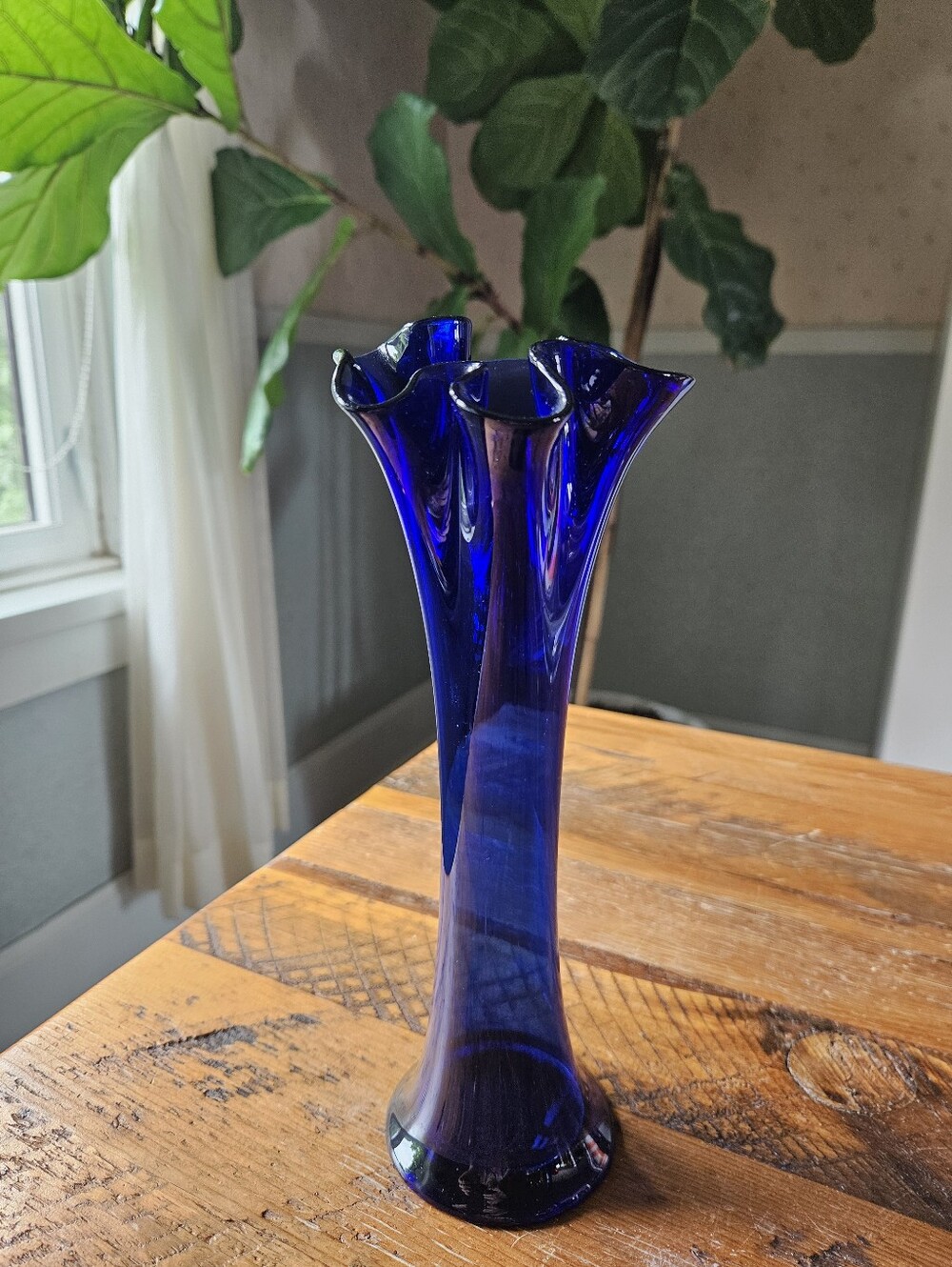Vintage Glass Swung Vase, Cobalt Blue